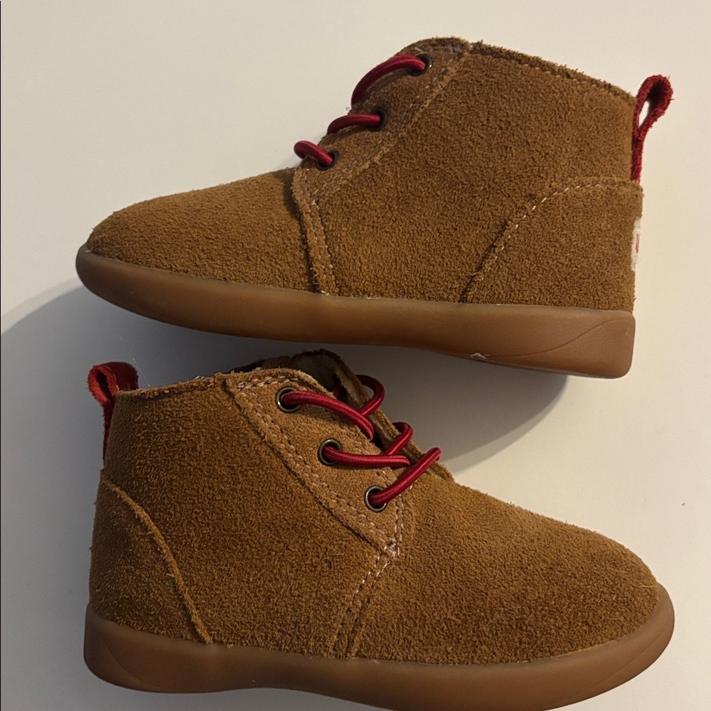 UGG Tan Suede Baby Boots with Red Accents - Picture 5 of 5